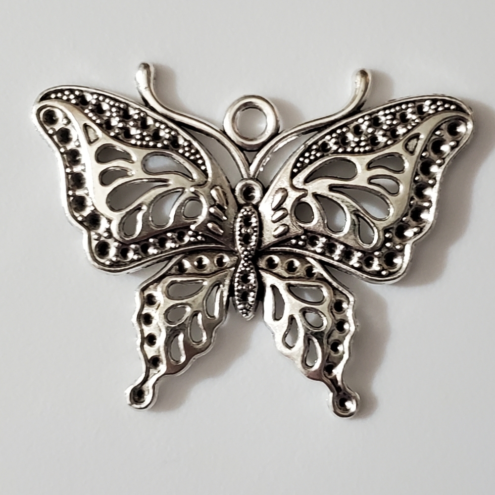 Silver butterfly necklace pendant filigree BIG add silver chain any size custom
